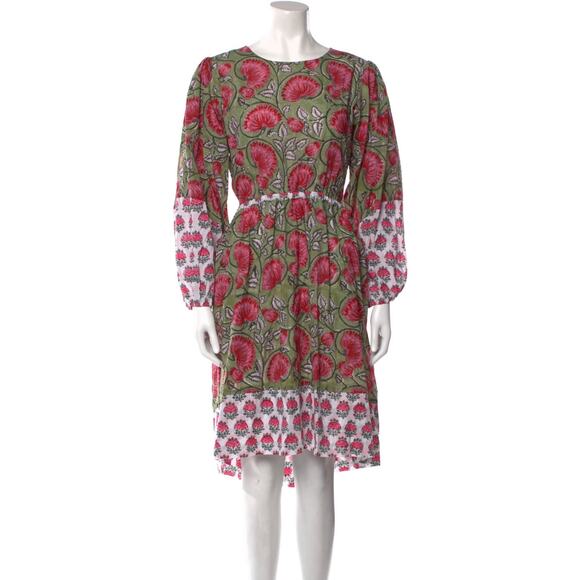 All Things Mochi Red Green Floral Cotton Tie Back Shift Dress Size XL - Picture 1 of 14